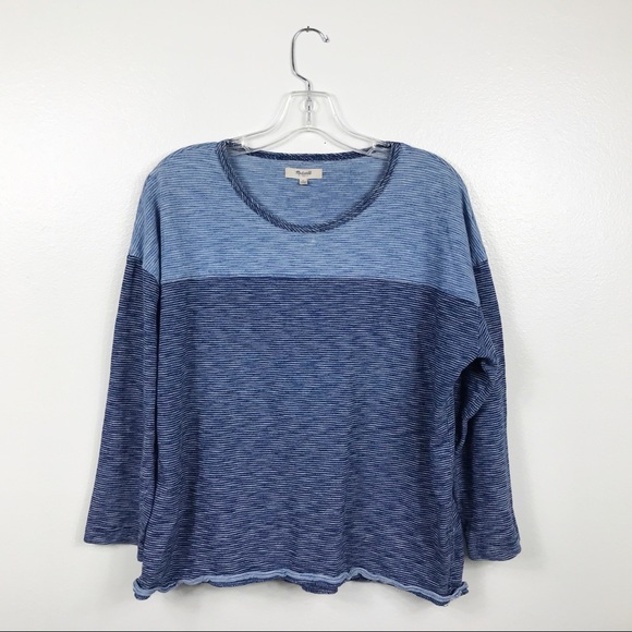 Madewell Tops - Madewell Striped Blue Indigo Ink Tee Rolled Hem L